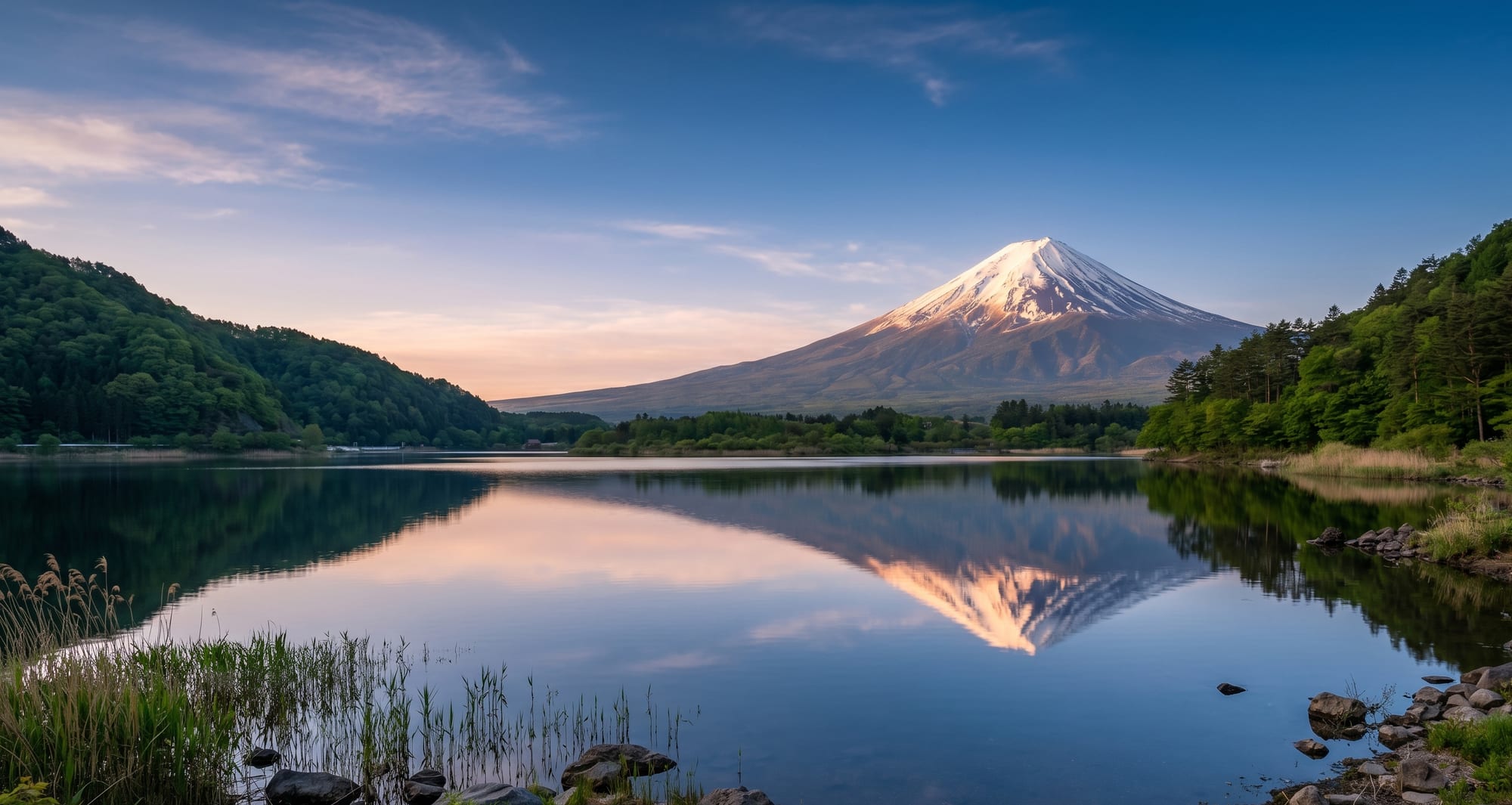 Mt. Fuji and Lake Kawaguchi at dawn