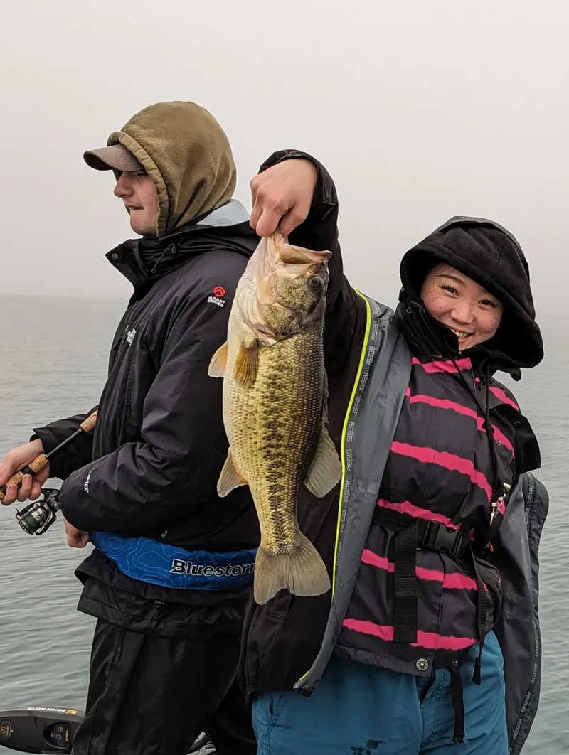 Guest with a Lake Biwa bass, guided by Shogo Kubota
